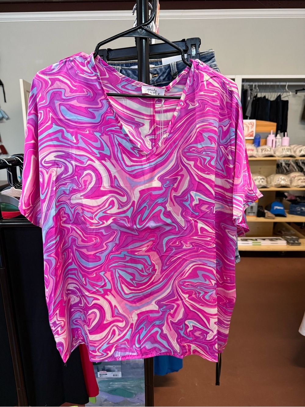 Emily Wonder Vibrant Pink Swirl V-Neck Blouse